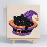 Sleepy black witch cat punch needle kit for beginners