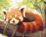 Sleepy red panda on tree log cross stitch kit for beginners