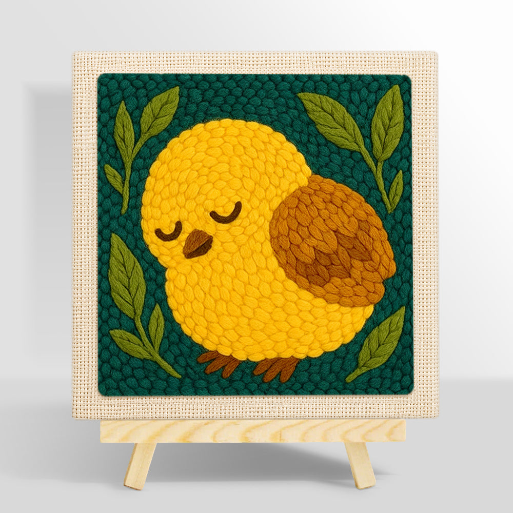 Sleepy yellow bird punch needle kit for beginners