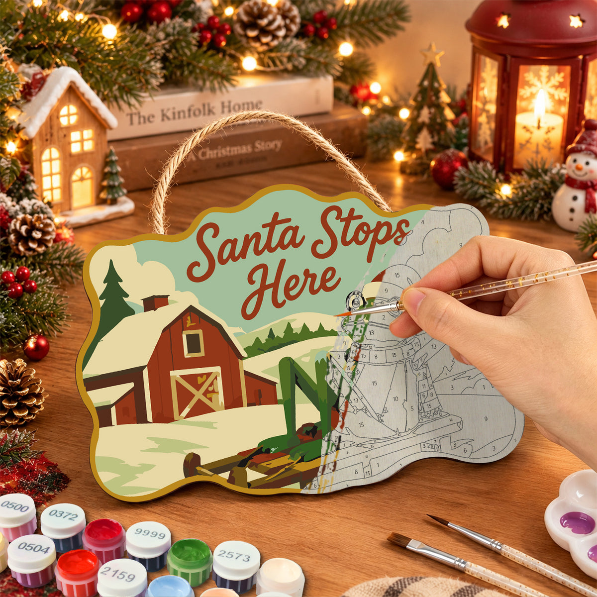 Sleigh farm wave paint by numbers door hanger painting process