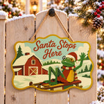 Sleigh farm wave paint by numbers door hanger on a garden gate