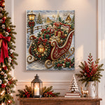 Finished sleigh loaded with christmas presents pearl diamond painting artwork displayed as holiday home decor