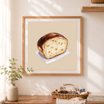 Finished sliced artisan bread cross stitch artwork displayed as home decor