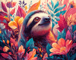 Sloth among tropical blooms cross stitch kit for beginners