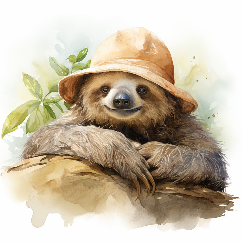 Sloth with straw hat cross stitch kit for beginners
