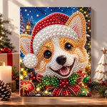 Smiling corgi in christmas hat pearl diamond painting kit for beginners
