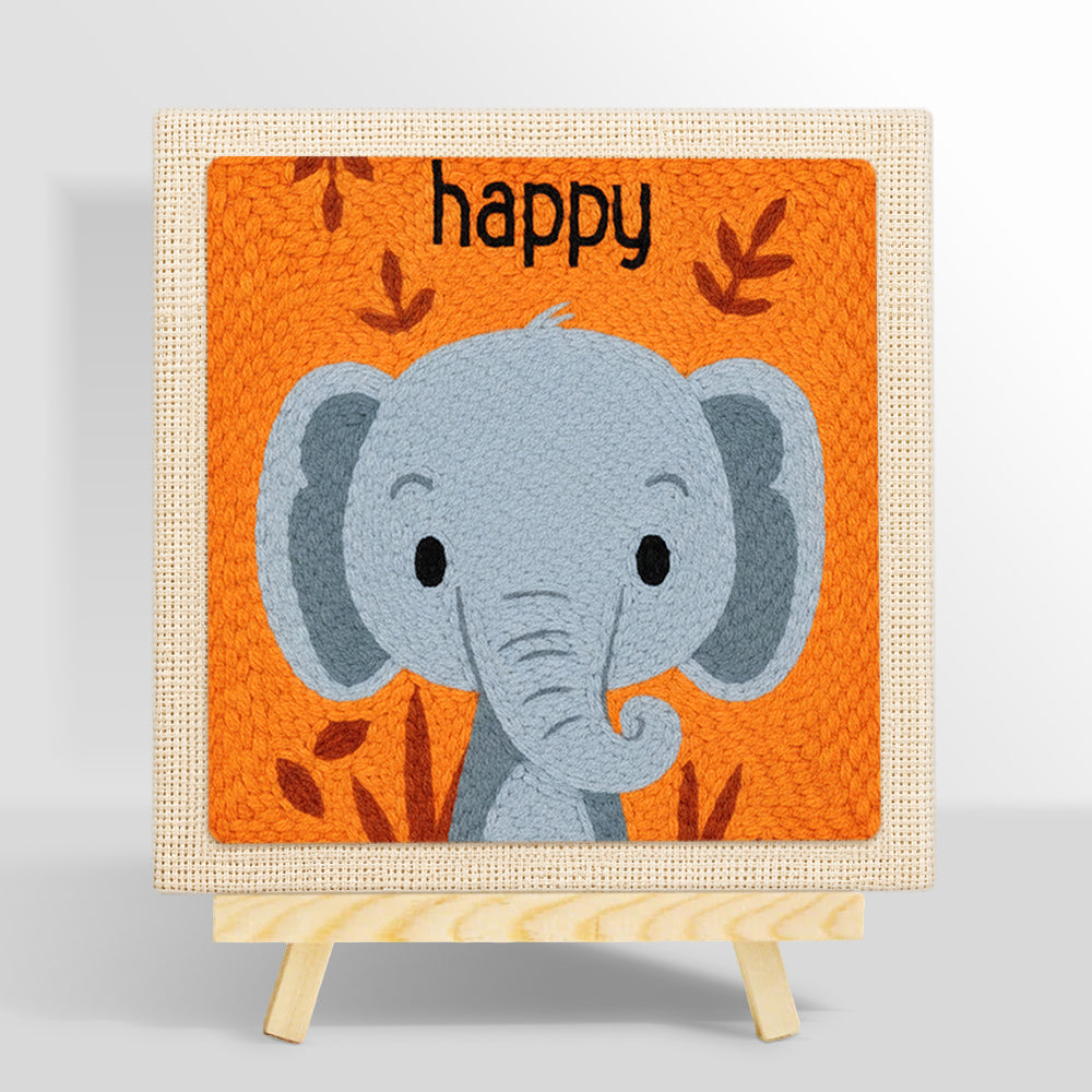 Smiling gray elephant punch needle kit for beginners