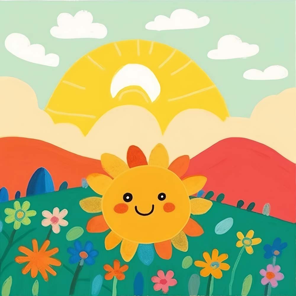 Smiling sunflower scene cross stitch kit for beginners