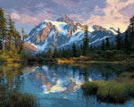 Snow-capped mountain reflecting in lake cross stitch kit for beginners