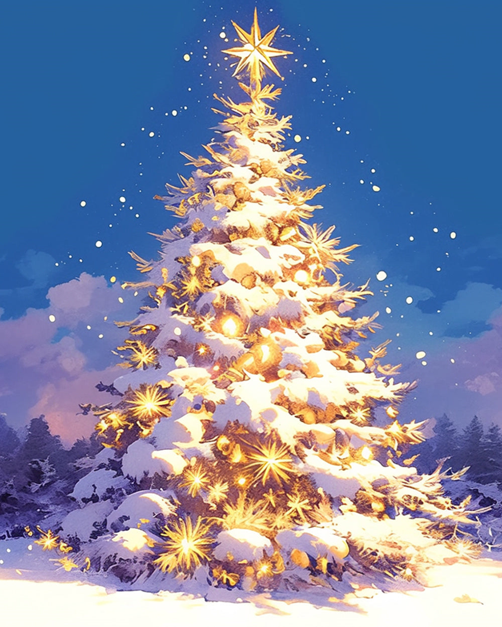 Snow covered holiday tree cross stitch kit for beginners