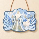 Snow forest santa scene paint by numbers door hanger finished design