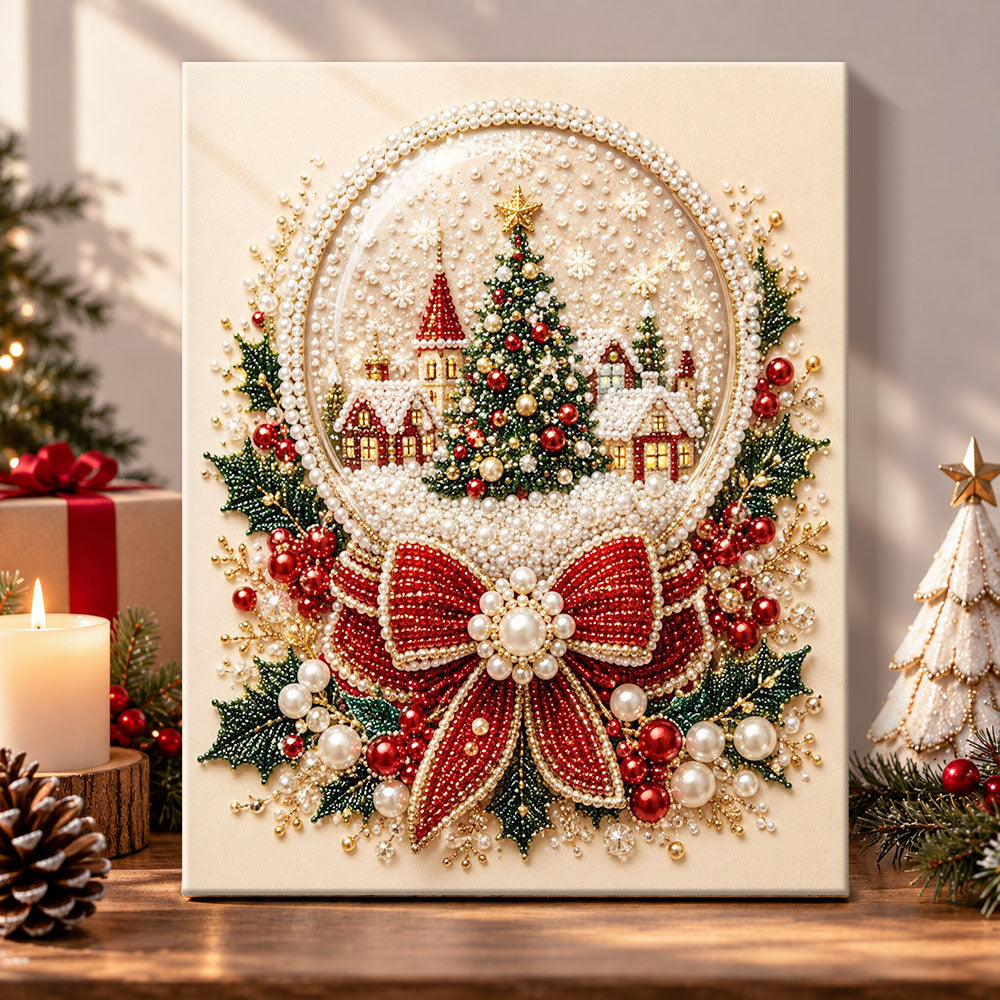 Snow globe winter village pearl diamond painting kit for beginners