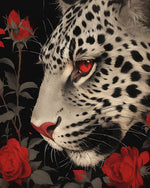 Snow leopard and red roses cross stitch kit for beginners