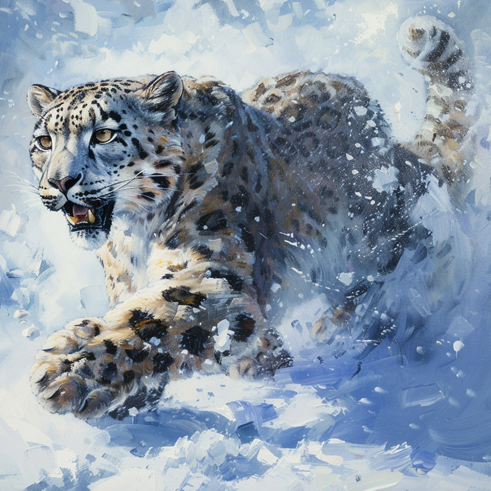 Snow leopard in motion cross stitch kit for beginners