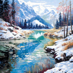 Snow mountain lake scenery cross stitch kit for beginners