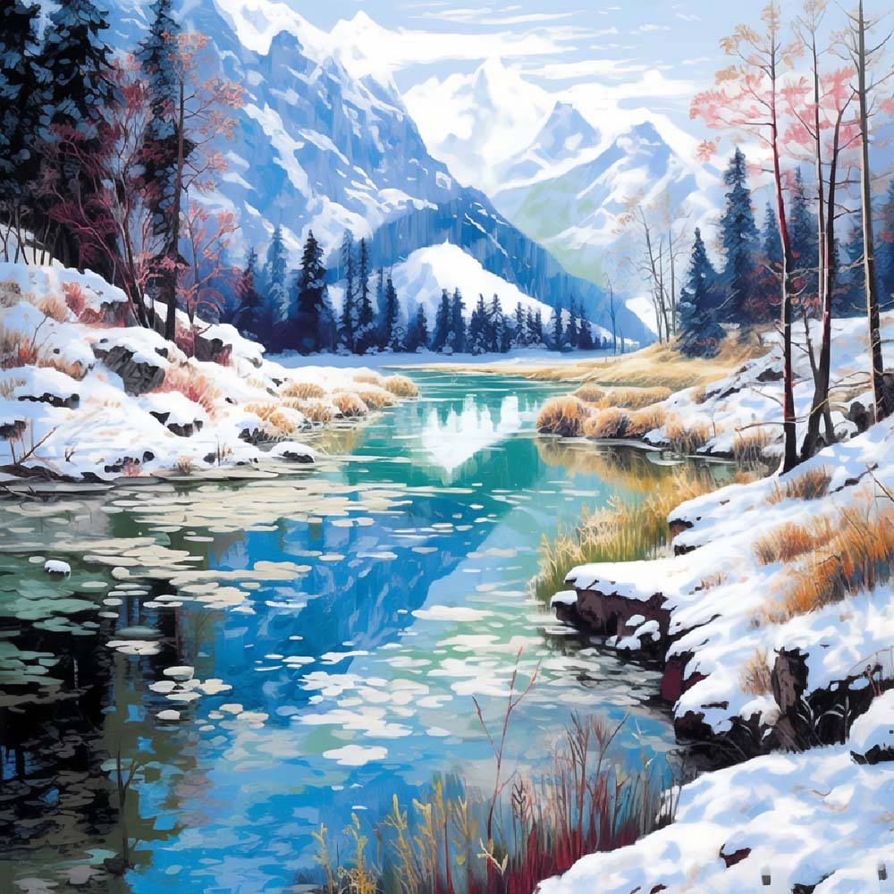 Snow mountain lake scenery cross stitch kit for beginners