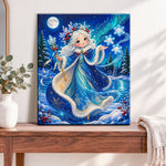 Finished snow queen wonderland pearl diamond painting artwork displayed as home decor