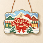 Snow village merry christmas paint by numbers door hanger finished design
