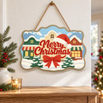 Snow village merry christmas paint by numbers door hanger as indoor wall decor