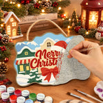 Snow village merry christmas paint by numbers door hanger painting process