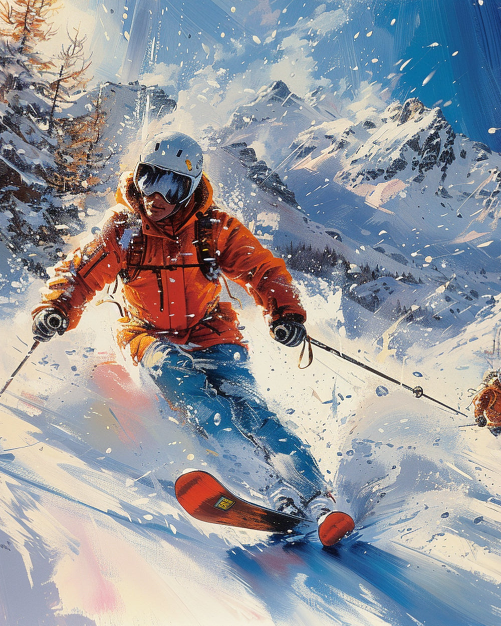 Snowboarder racing down the slopes cross stitch kit for beginners