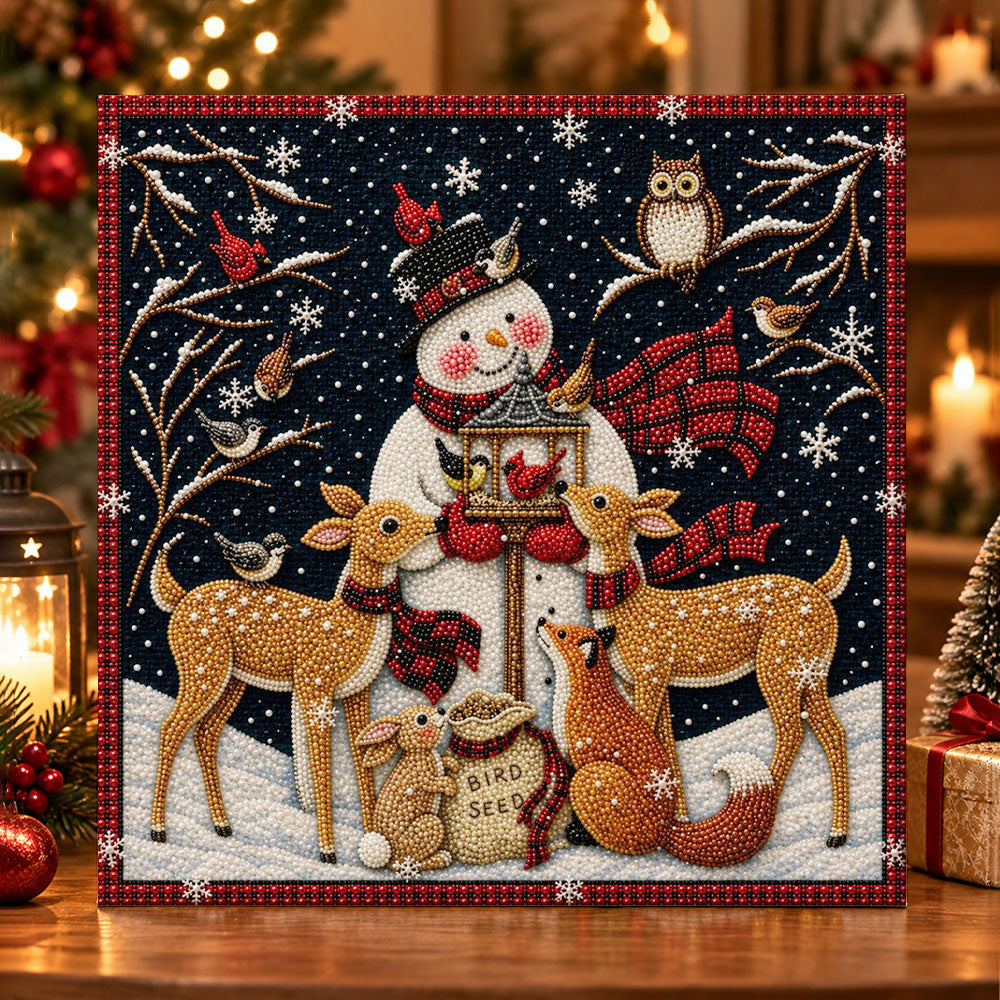 Snowman and forest animals pearl diamond painting kit for beginners