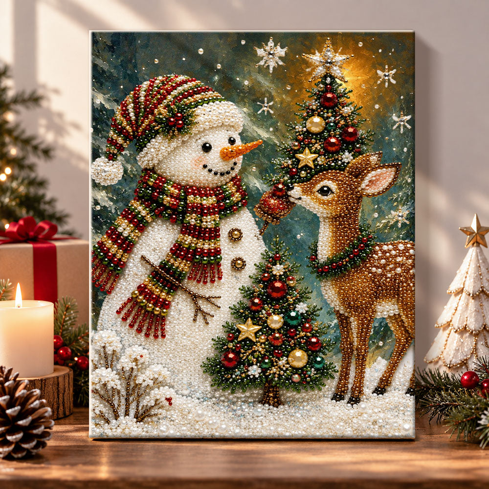 Snowman and little deer pearl diamond painting kit for beginners
