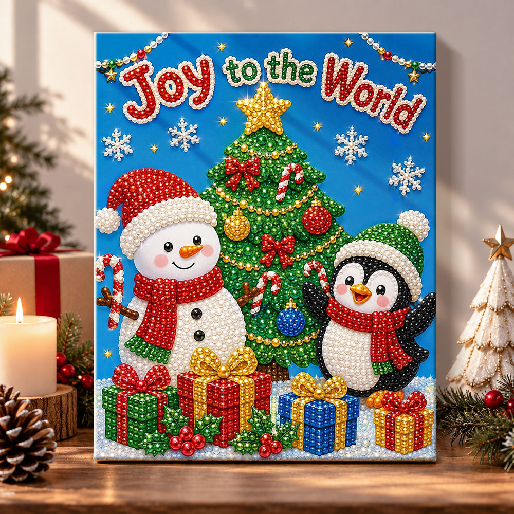 Snowman and penguin fun pearl diamond painting kit for beginners