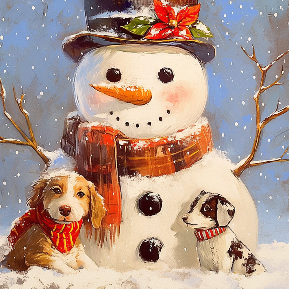 Snowman and puppies cross stitch kit for beginners