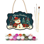 Snowman christmas scene paint by numbers door hanger with paints and brushes