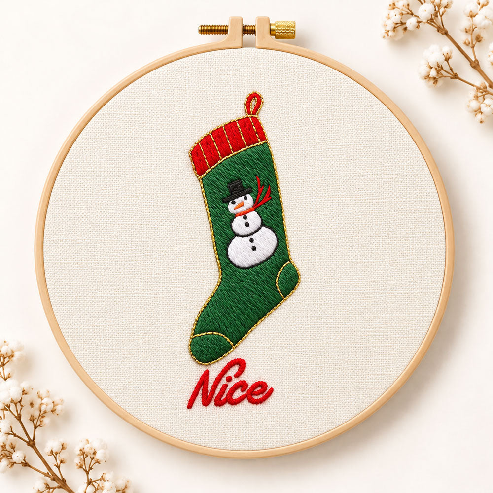 Snowman christmas stocking embroidery kit
