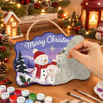 Snowman family christmas paint by numbers door hanger painting process