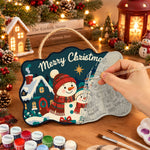 Snowman family with cozy cottage paint by numbers door hanger painting process