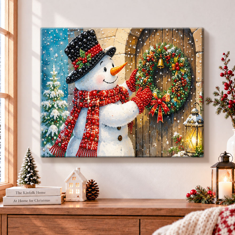Snowman hanging wreath pearl diamond painting kit for beginners