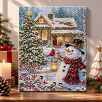 Snowman in winter cottage yard pearl diamond painting kit for beginners