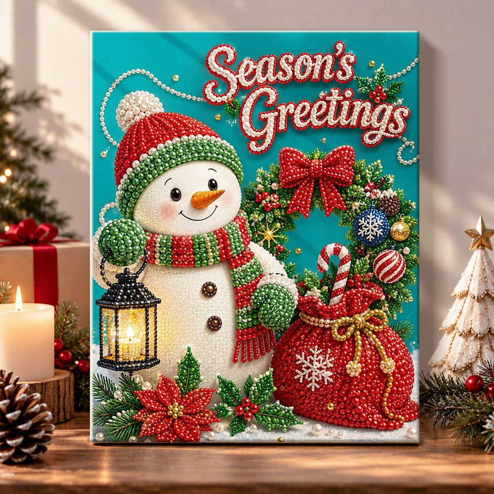 Snowman season greetings pearl diamond painting kit for beginners
