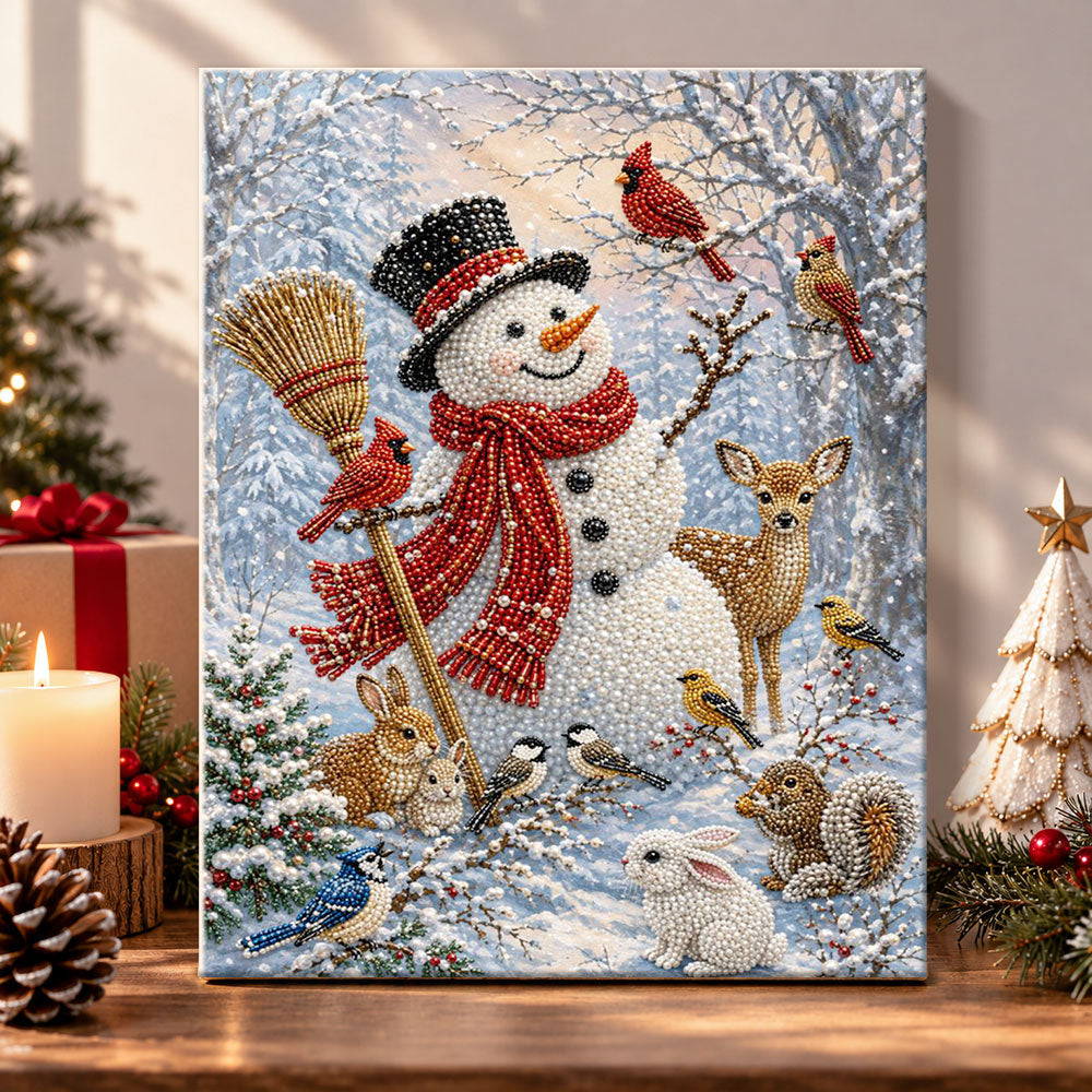 Snowman with forest wildlife pearl diamond painting kit for beginners