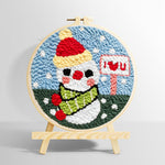Snowman with “i love you” sign punch needle kit for beginners