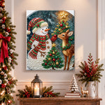 Finished snowman with little deer pearl diamond painting artwork displayed as holiday home decor