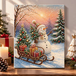 Snowman with sleigh and gifts pearl diamond painting kit for beginners