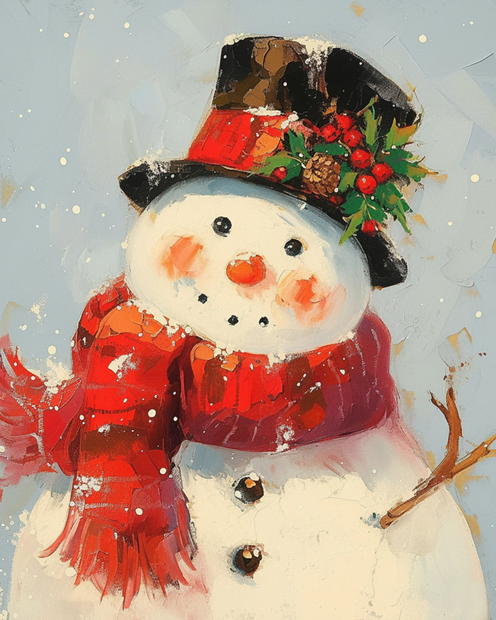 Snowman with top hat and red scarf cross stitch kit for beginners