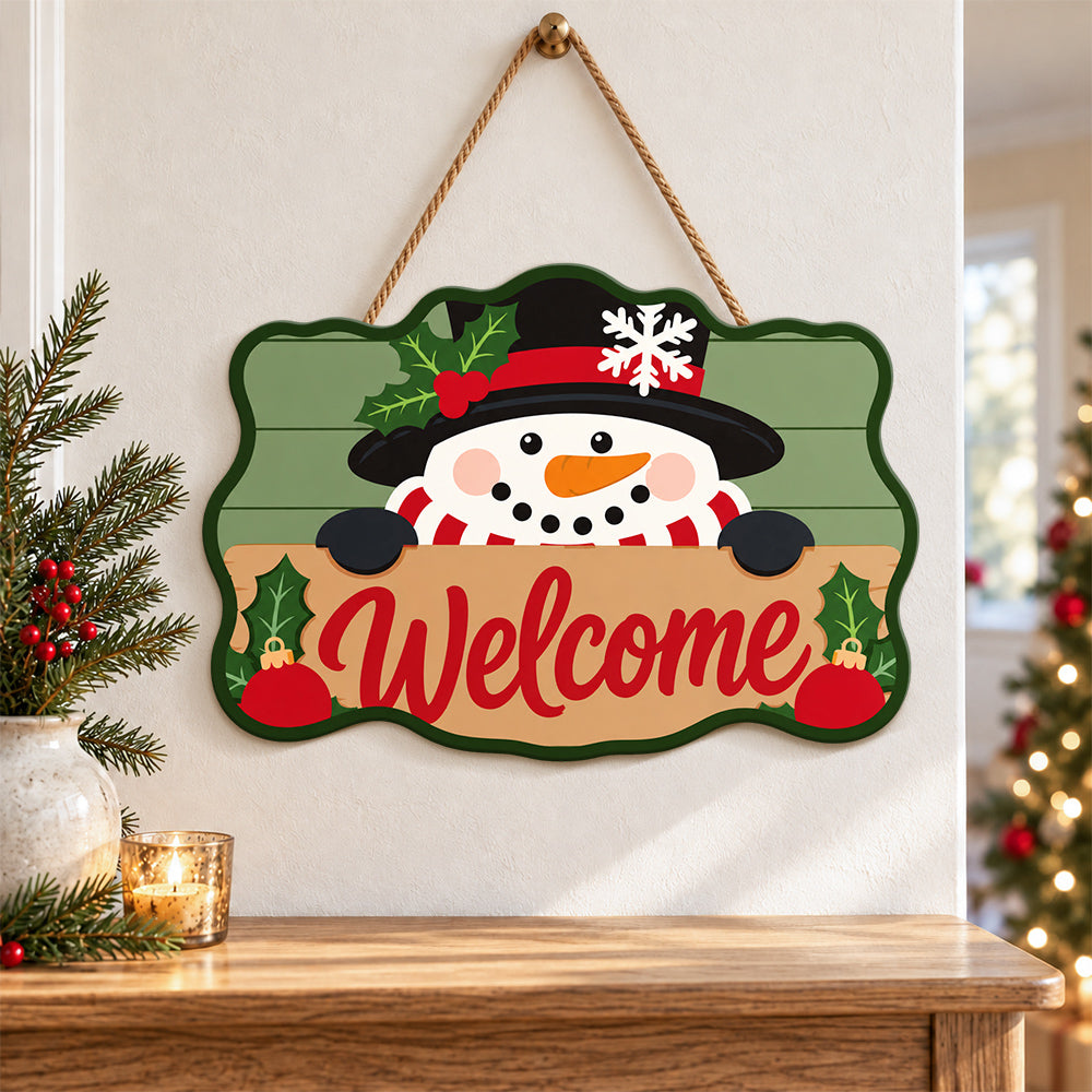 Snowman with top hat paint by numbers door hanger as indoor wall decor