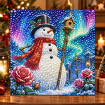 Snowman with winter roses pearl diamond painting kit for beginners