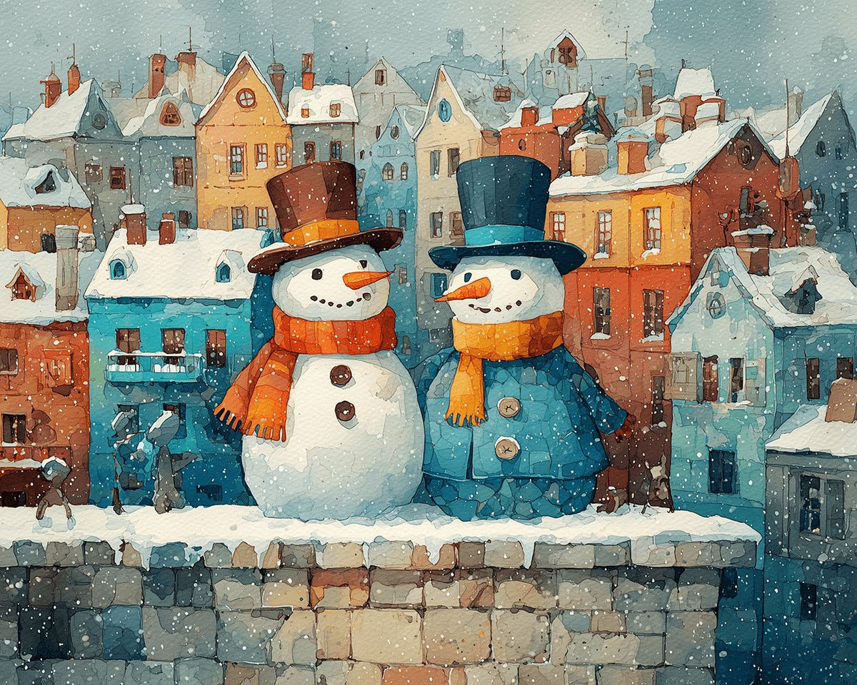 Snowmen on rooftop cross stitch kit for beginners