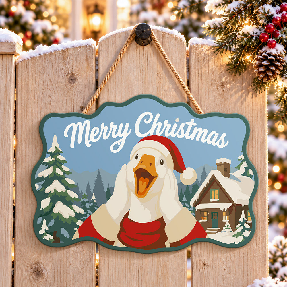 Snowy cabin christmas paint by numbers door hanger on a garden gate