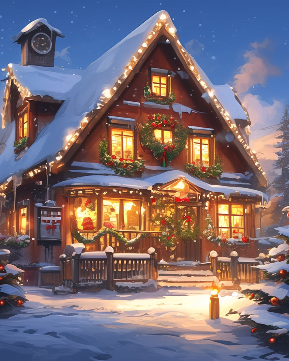 Snowy christmas cabin cross stitch kit for beginners