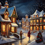 Snowy christmas street cross stitch kit for beginners