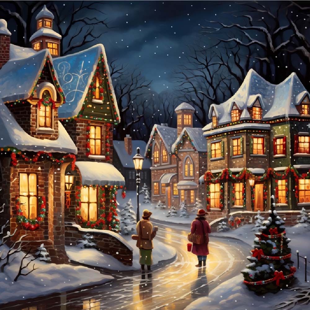Snowy christmas street paint by numbers kit for beginners