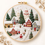 Snowy christmas village embroidery kit