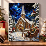 Snowy church with sleigh pearl diamond painting kit for beginners